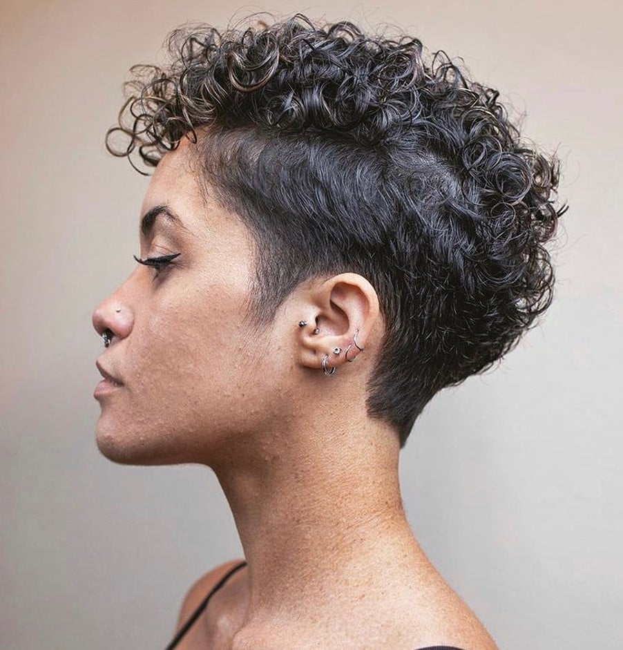 Dark Brown Curly Undercut Pixie With Gray Tones — Classy Undercut Hairstyles