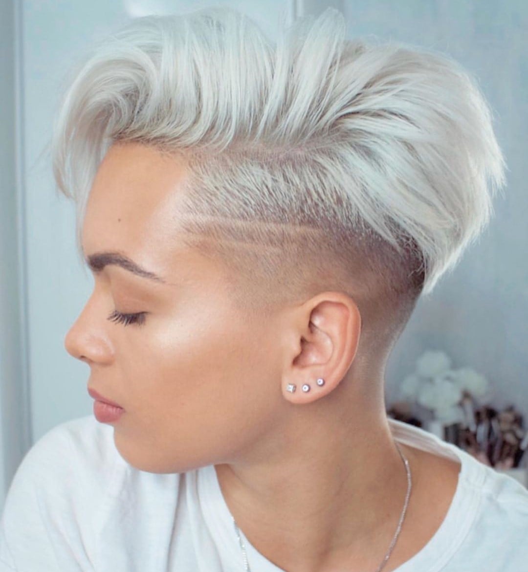 Platinum Blonde Pixie With Geometric Undercut — Classy Undercut Hairstyles