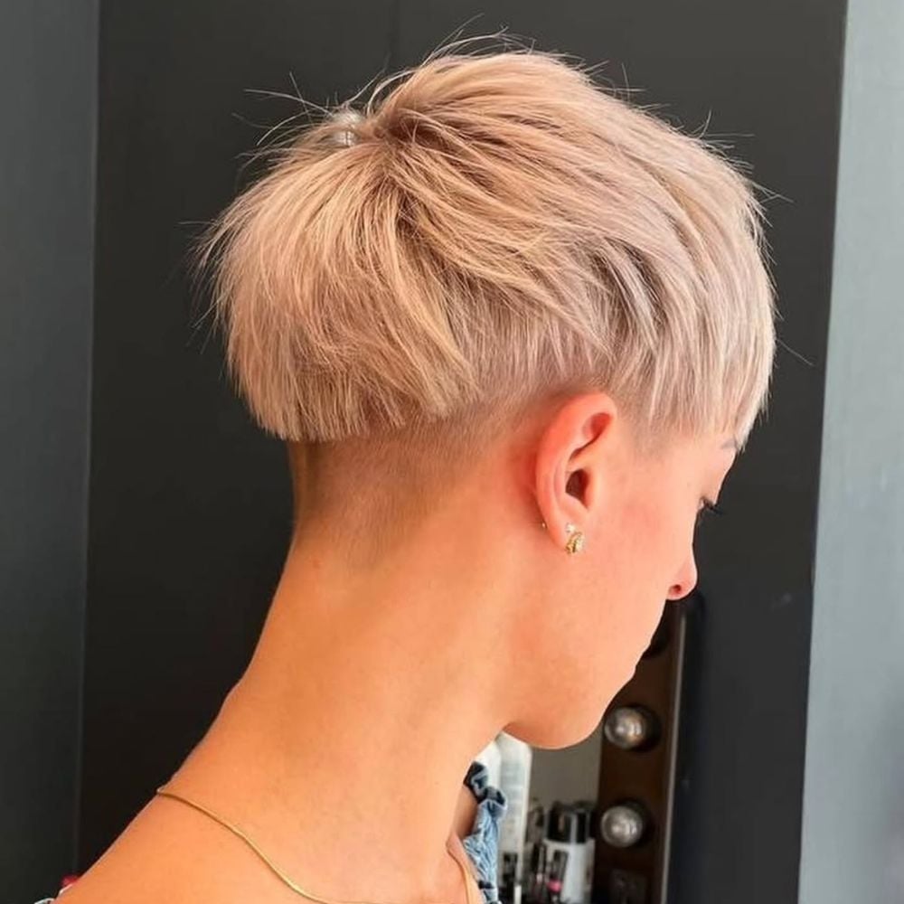 Platinum Blonde Pixie With Shaved Nape Undercut, Ear — Classy Undercut Hairstyles