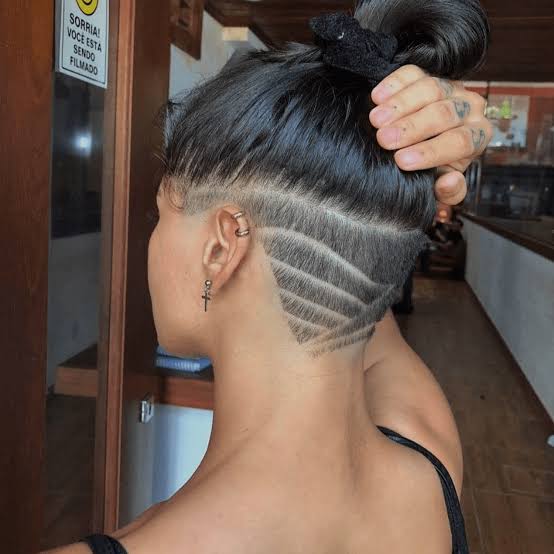 Dark Brown Long Bob With Geometric Undercut Pattern — Classy Undercut Hairstyles