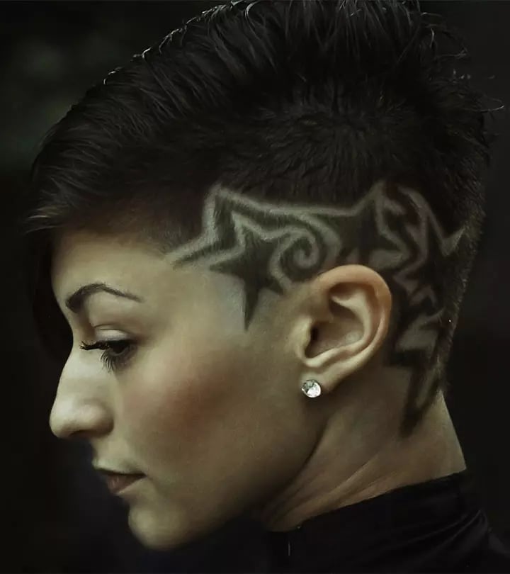 Dark Brown Short Hair With Star Shaved Undercut — Classy Undercut Hairstyles