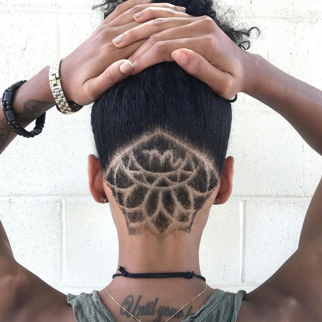 Black Curly Updo With Intricate Undercut Design — Classy Undercut Hairstyles