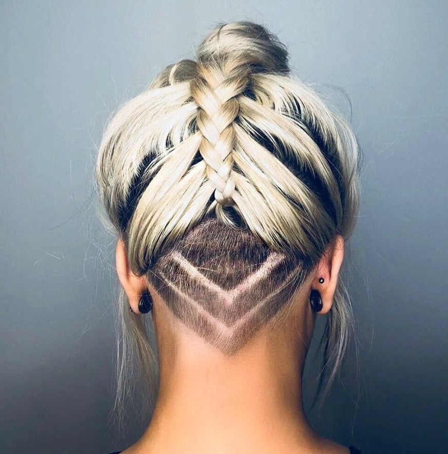 Blonde Braided Top Knot With Geometric Undercut — Classy Undercut Hairstyles
