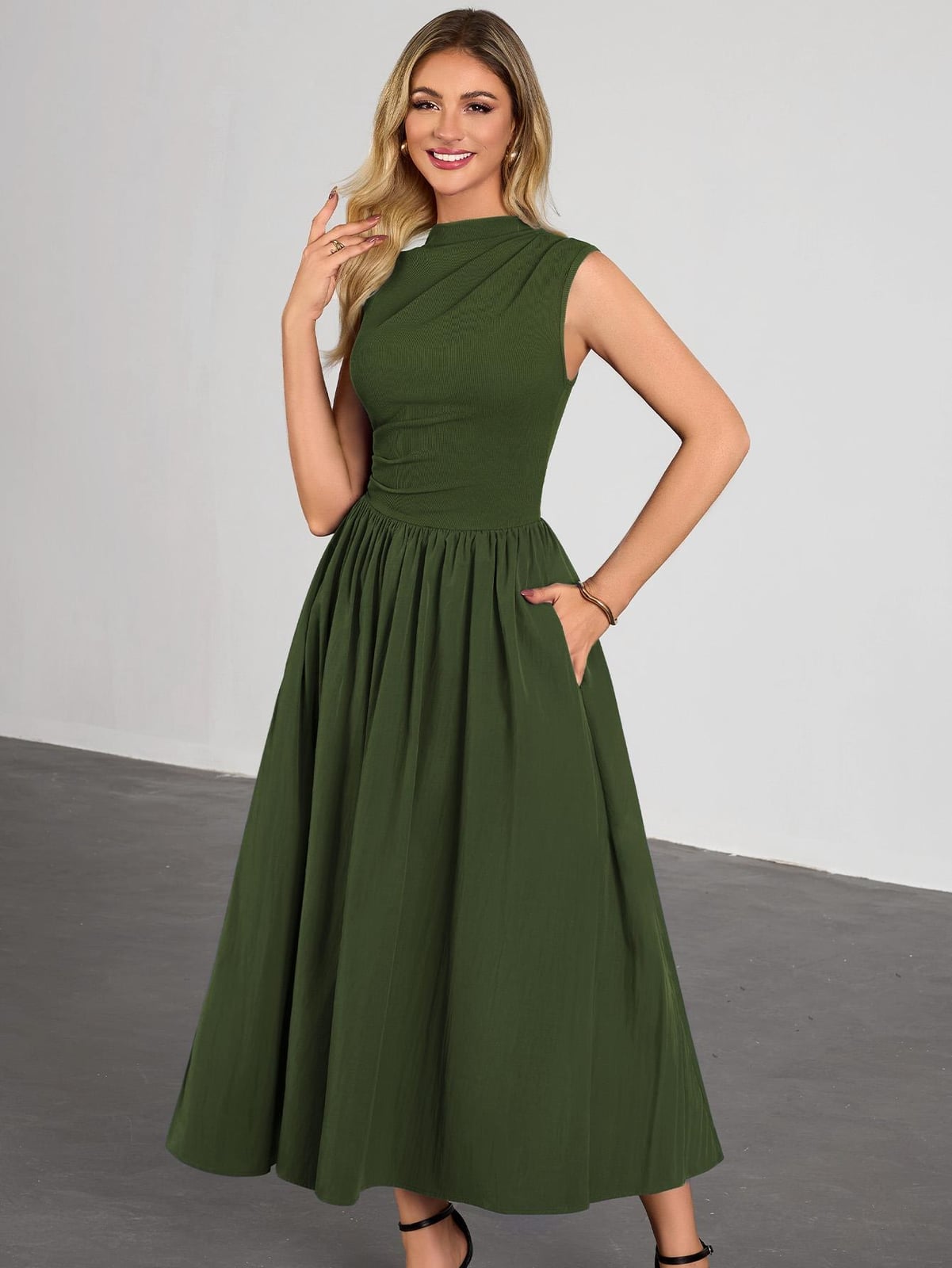 Olive Green Midi Dress Cocktail Ready Olive Green Midi Dress Cocktail Ready — Classy Up Dress