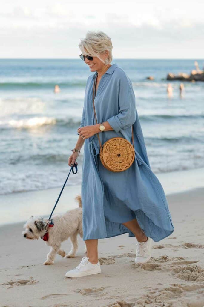 Dusty Blue Oversized Midi Dress Beach Casual Dusty Blue Oversized Midi Dress Beach Casual — Classy Up Dress