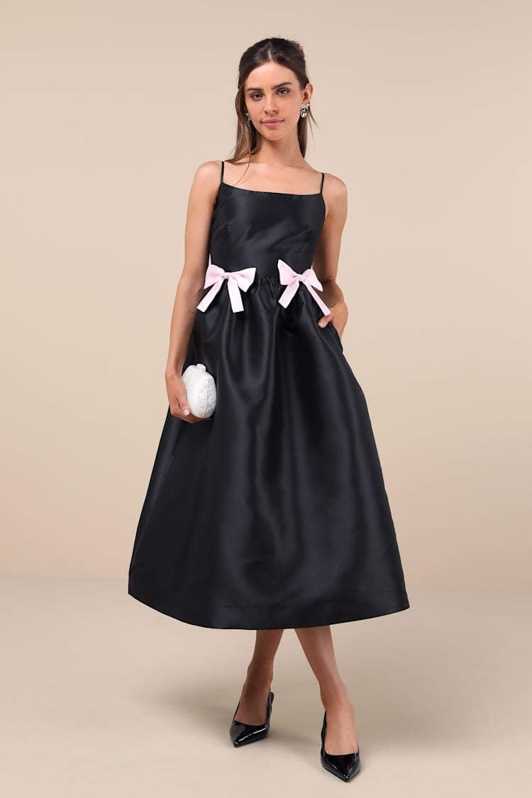 Black Taffeta Dress Evening Event Bow Detail Black Taffeta Dress Evening Event Bow Detail — Classy Up Dress