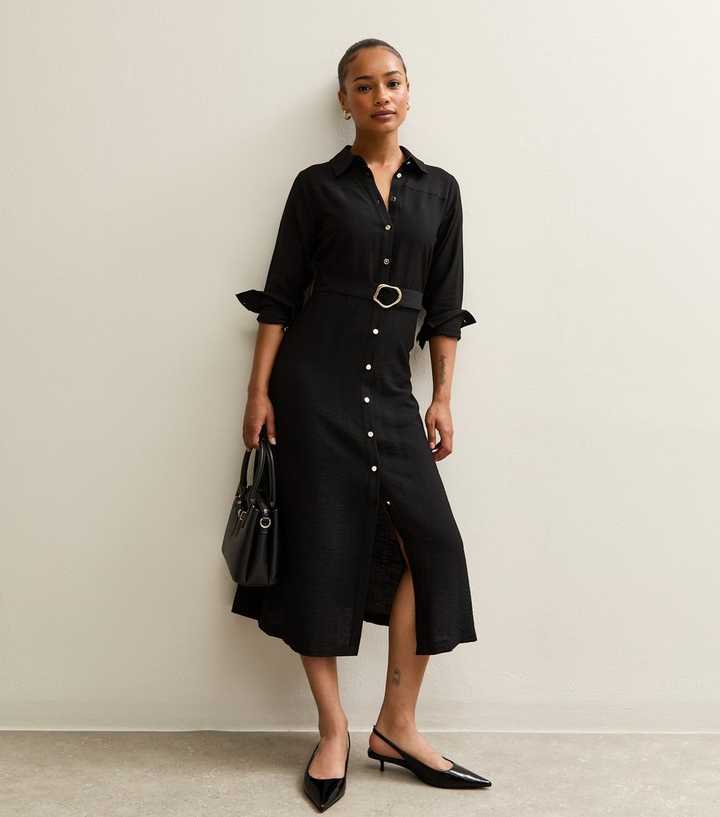 Black Shirt Dress Smart Casual Belted Style Black Shirt Dress Smart Casual Belted Style — Classy Up Dress