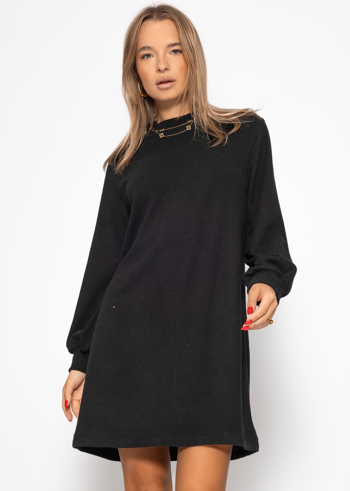 Black Sweat Dress Casual Stand-Up Collar Black Sweat Dress Casual Stand-Up Collar — Classy Up Dress