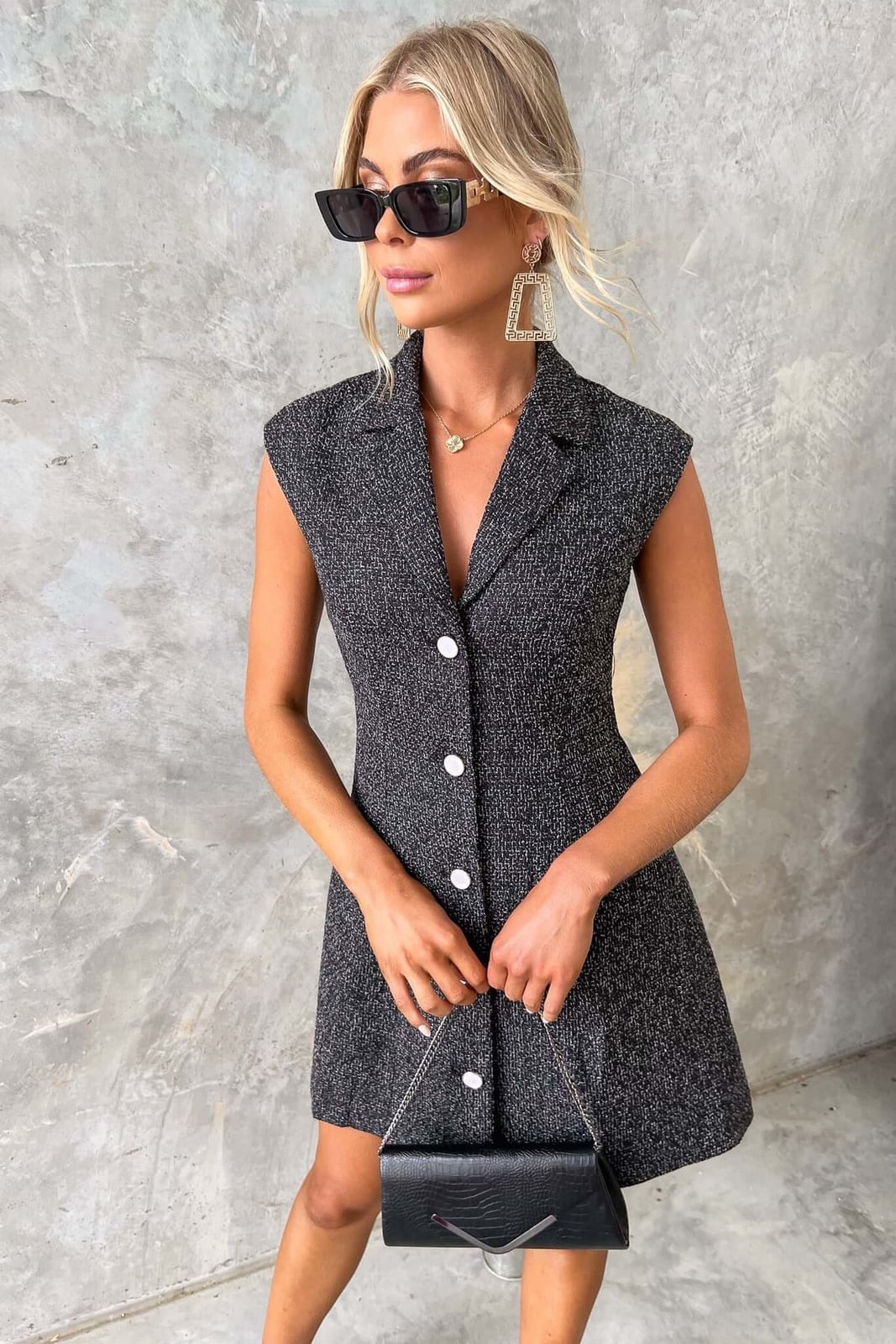 Gray Tweed Blazer Dress Smart Casual Gray Tweed Blazer Dress Smart Casual — Classy Up Dress