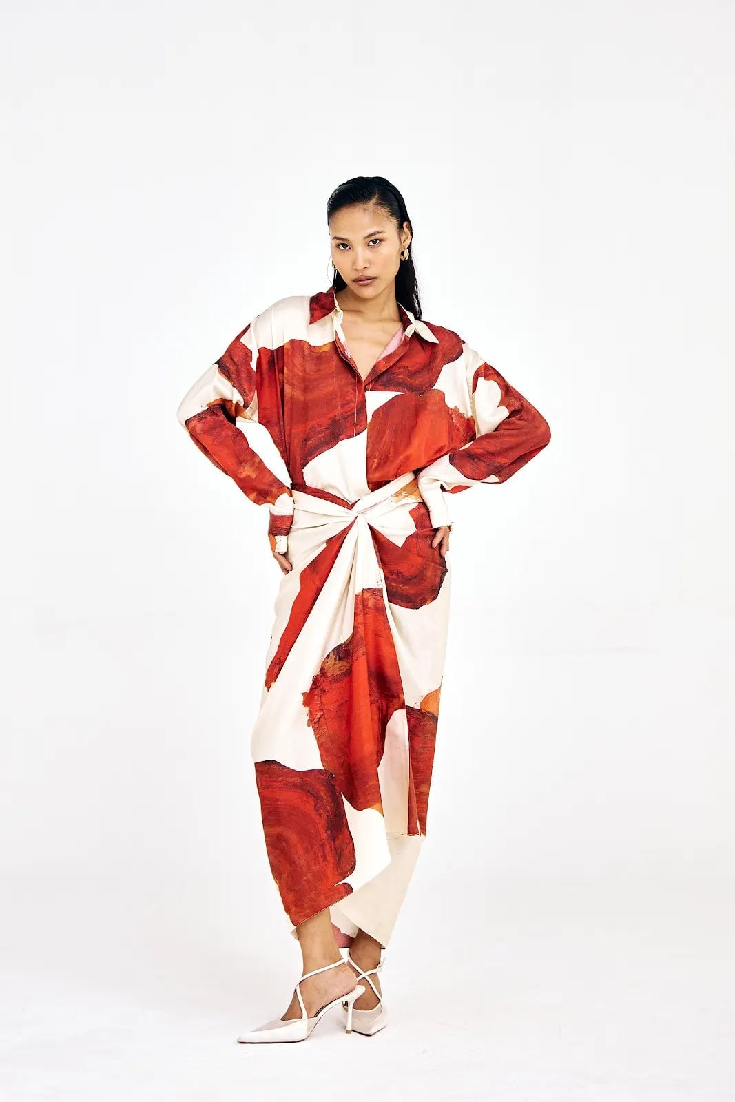 Abstract Print Satin Shirt Dress Casual Chic Abstract Print Satin Shirt Dress Casual Chic — Classy Up Dress