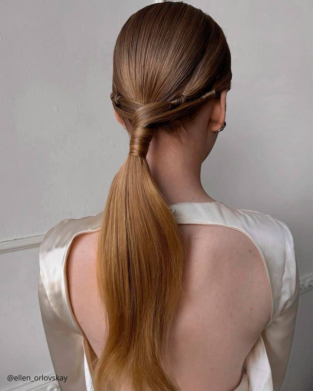 Sleek Ash Blonde Low Ponytail Sleek Ash Blonde Low Ponytail — Classy Updo Ponytail
