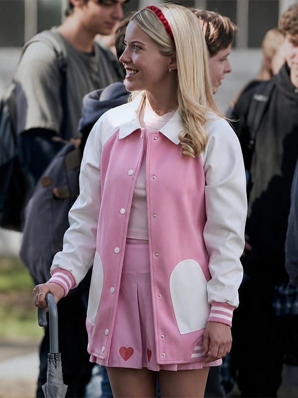 Pink and White Varsity Jacket with Matching Skirt — Classy Varsity Jacket Outfits