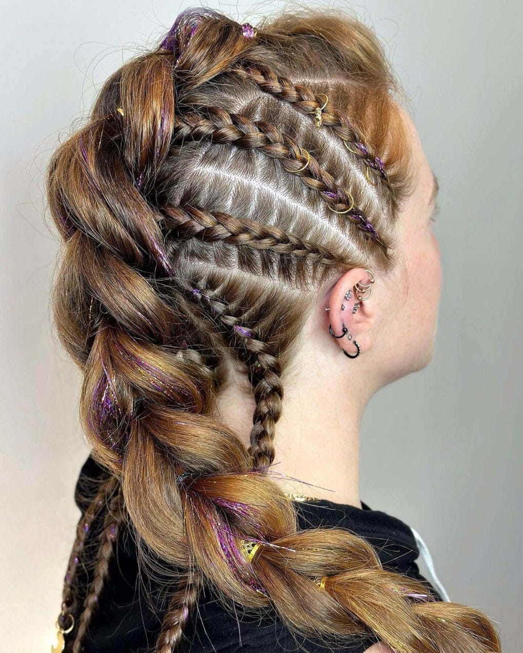Brown Braids With Purple Glitter Strands Brown Braids With Purple Glitter Strands — Classy Viking Braids