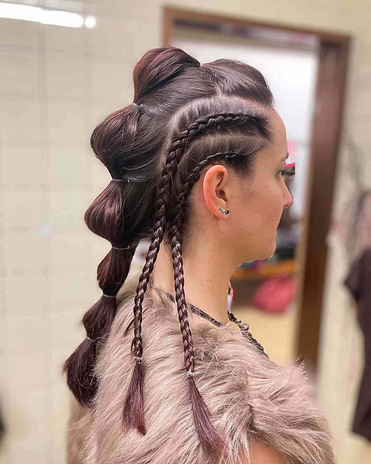 Dark Brown Bubble Ponytail With Braids Dark Brown Bubble Ponytail With Braids — Classy Viking Braids