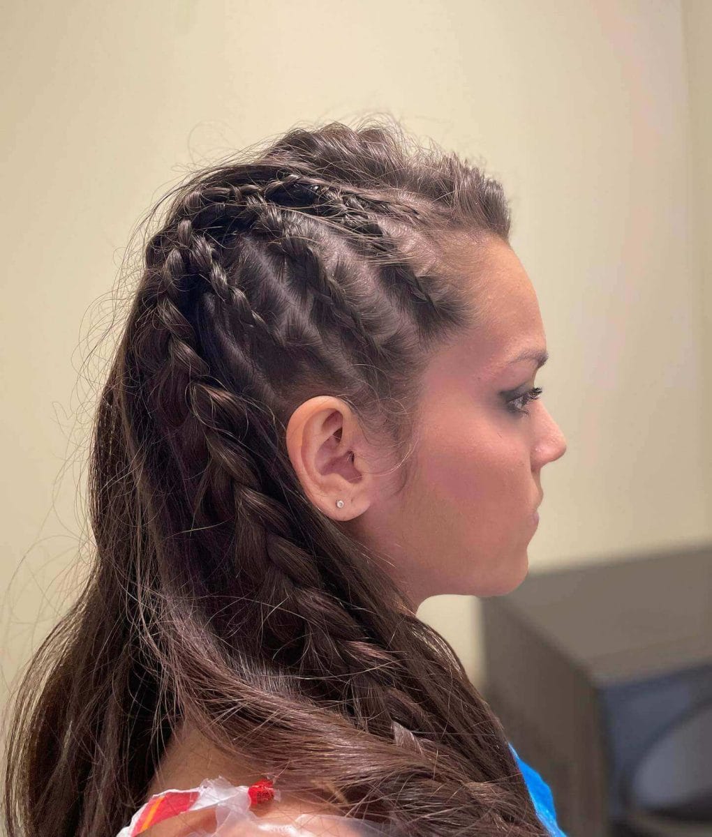 Dark Brown With Delicate Side Braids Dark Brown With Delicate Side Braids — Classy Viking Braids
