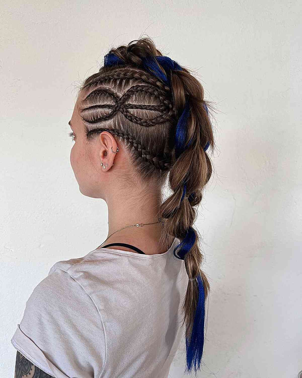 Brown Braided Mohawk With Blue Streaks Brown Braided Mohawk With Blue Streaks — Classy Viking Braids