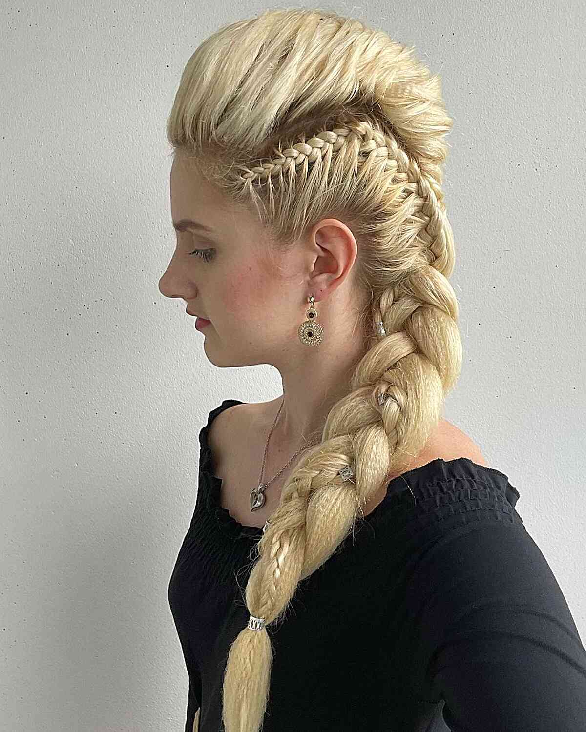 Platinum Blonde Mohawk With Central Braid Platinum Blonde Mohawk With Central Braid — Classy Viking Braids