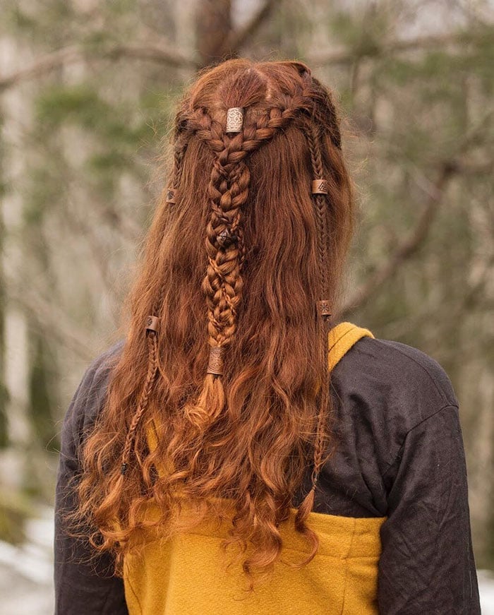 Red Copper Braids With Beads Mid-Back Red Copper Braids With Beads Mid-Back — Classy Viking Braids