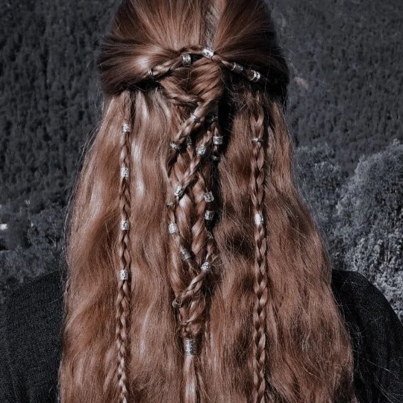 Brown Braided Panel With Silver Beads Brown Braided Panel With Silver Beads — Classy Viking Braids