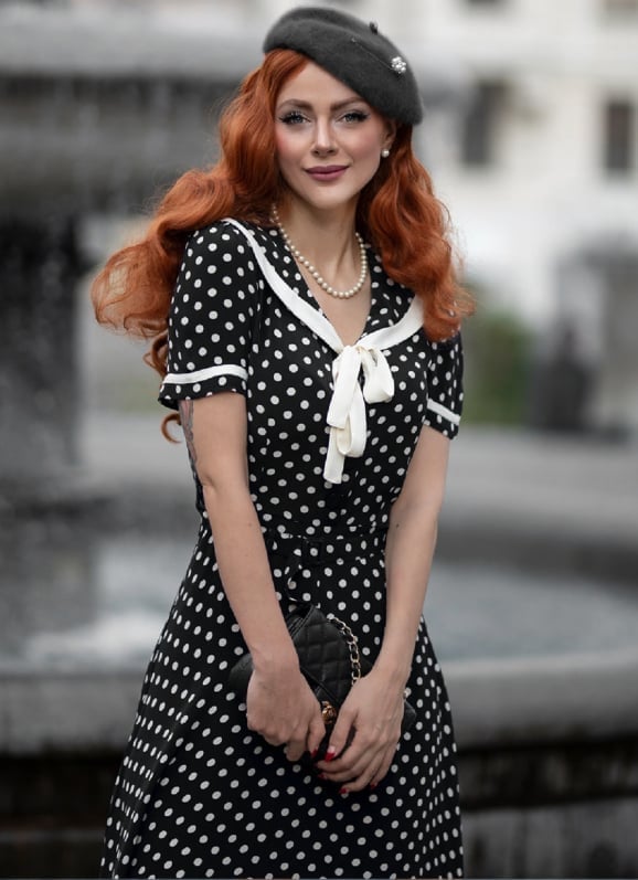 Polka Dot Dress with Sailor Collar for Evening Polka Dot Dress with Sailor Collar for Evening — Classy Vintage Outfits