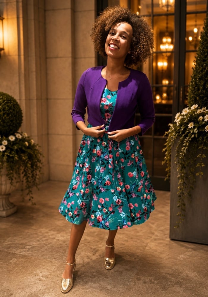 Floral Print Midi Dress with Cropped Cardigan Floral Print Midi Dress with Cropped Cardigan — Classy Vintage Outfits