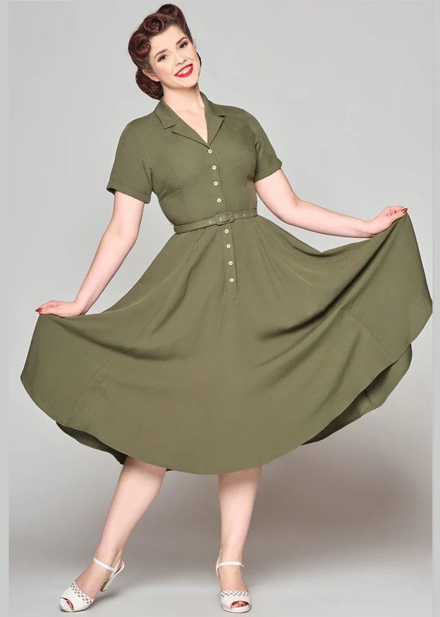 Olive Green Shirt Dress for Casual to Semi-Formal Olive Green Shirt Dress for Casual to Semi-Formal — Classy Vintage Outfits