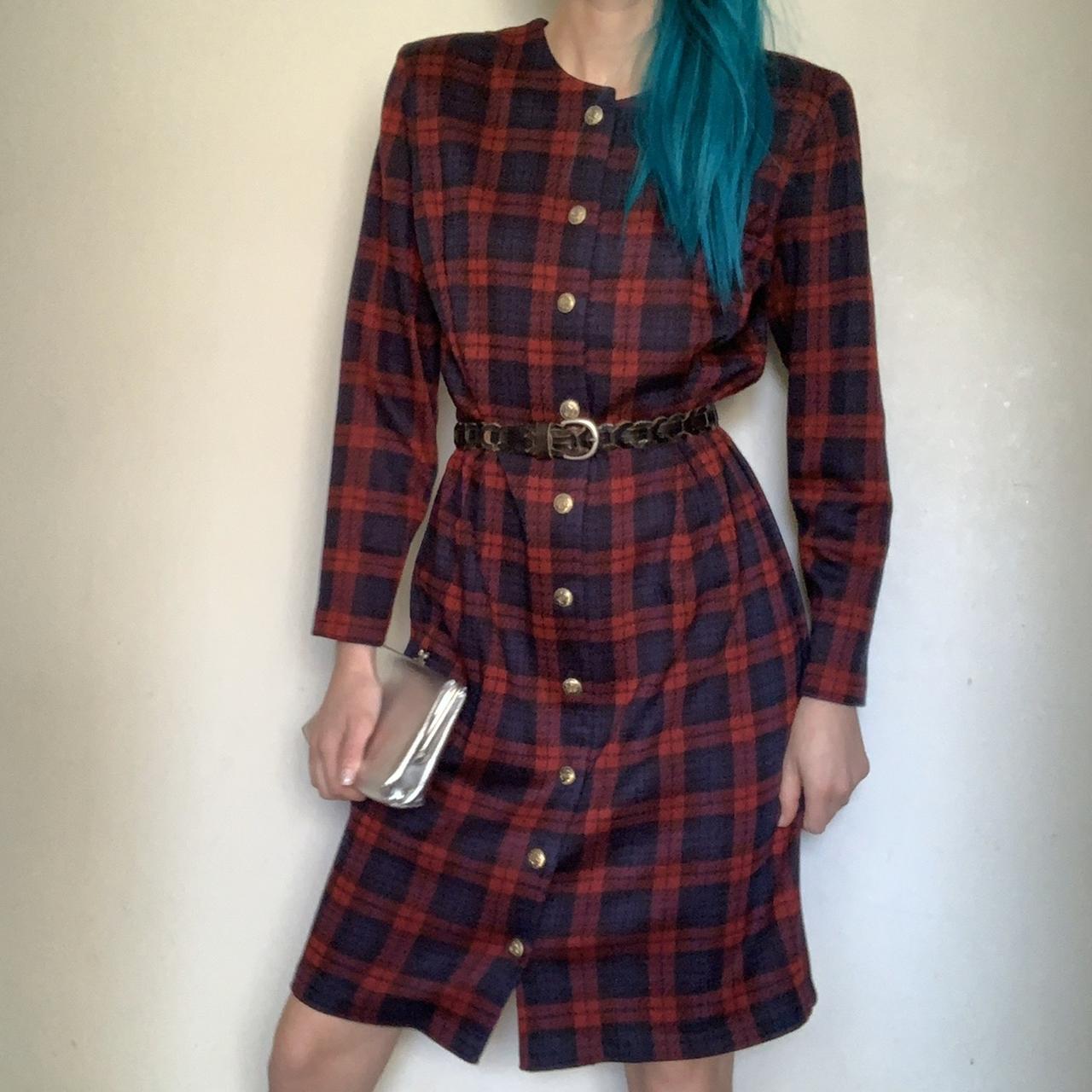 Plaid Button-Front Dress with Leather Belt Plaid Button-Front Dress with Leather Belt — Classy Vintage Outfits