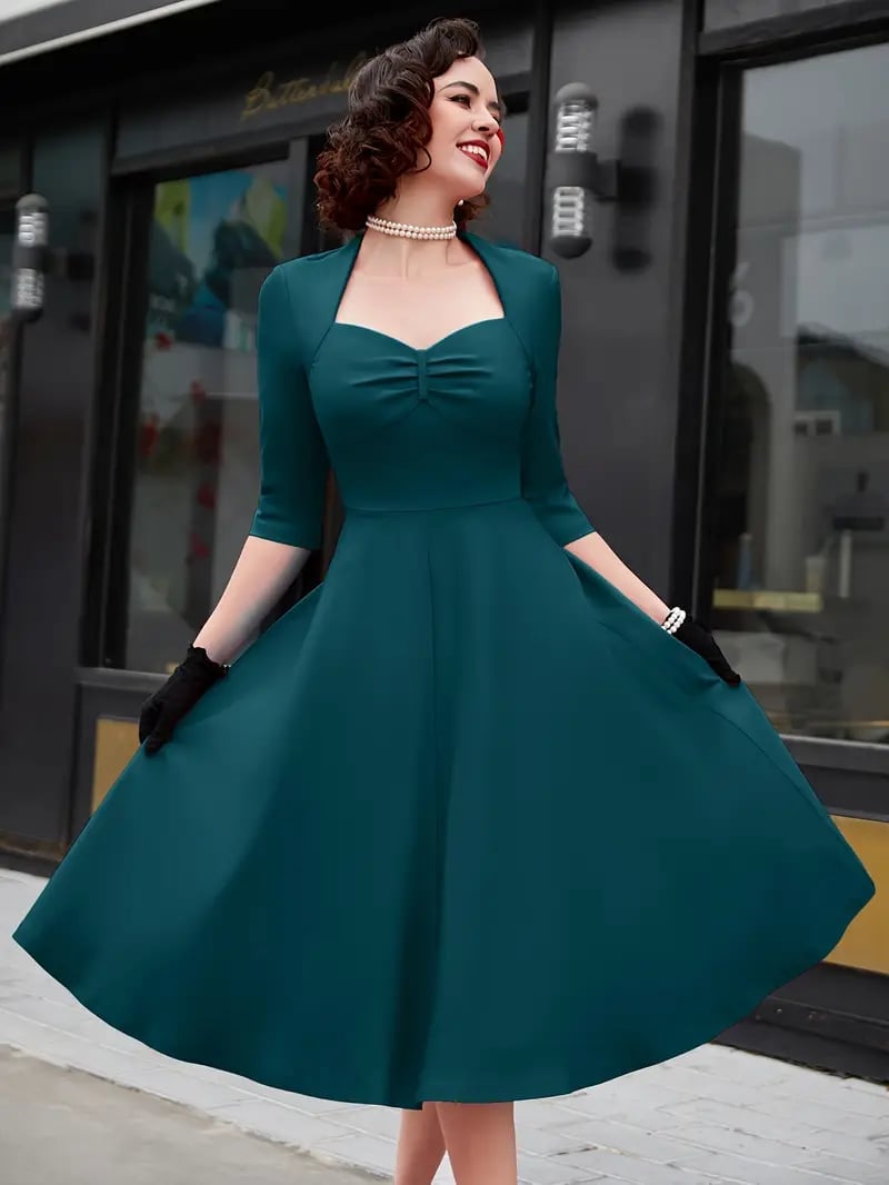 Teal Swing Dress with Bolero for Evening Elegance Teal Swing Dress with Bolero for Evening Elegance — Classy Vintage Outfits