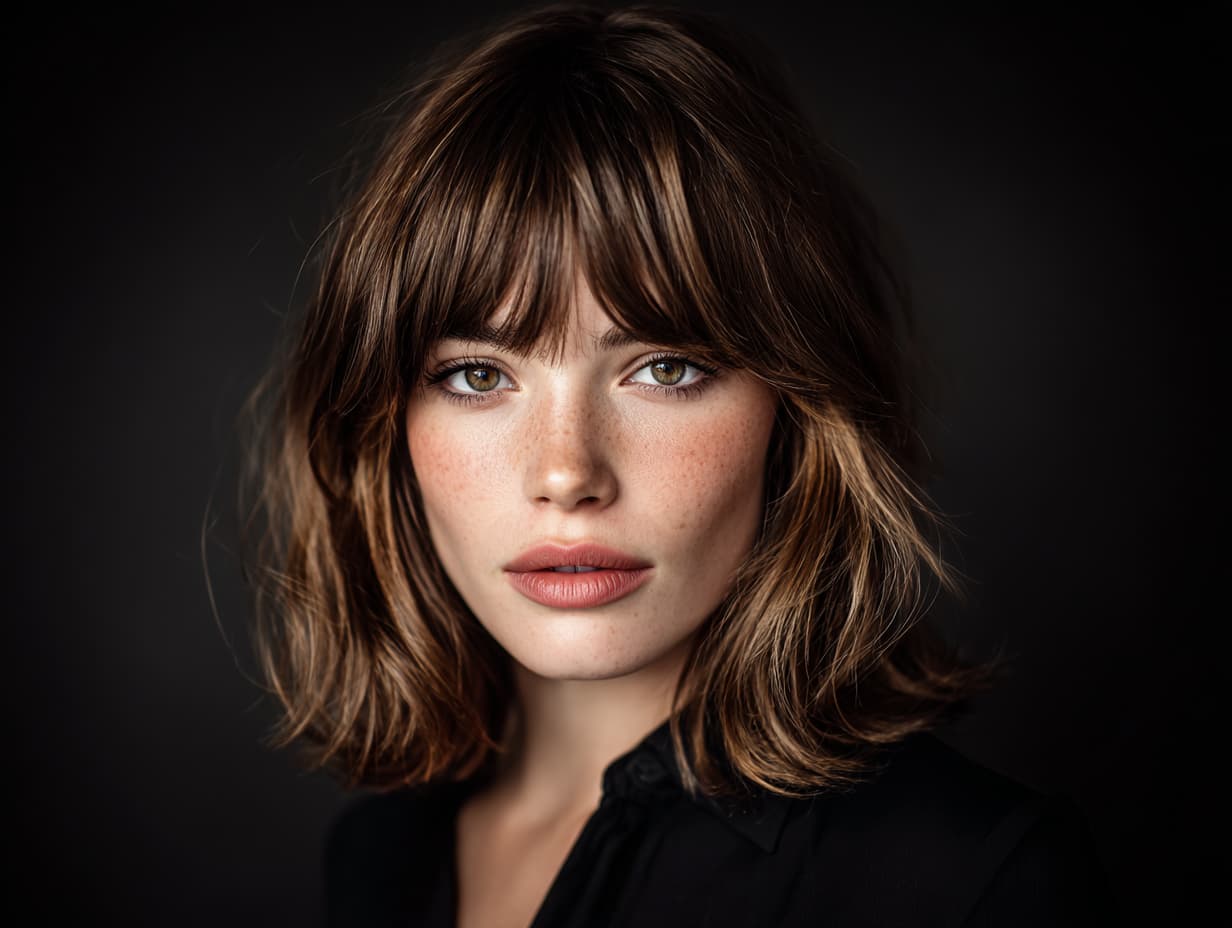 Chin Length Dark Brown Bob With Blunt Bangs — Classy Volume Hair