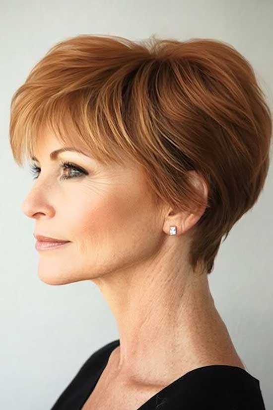 Short Layered Pixie With Reddish Brown — Classy Volume Hair