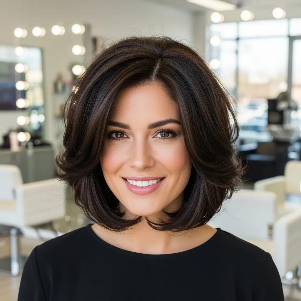 Collarbone Layered Bob With Voluminous Blowout, Close-Up Take — Classy Volume Hair