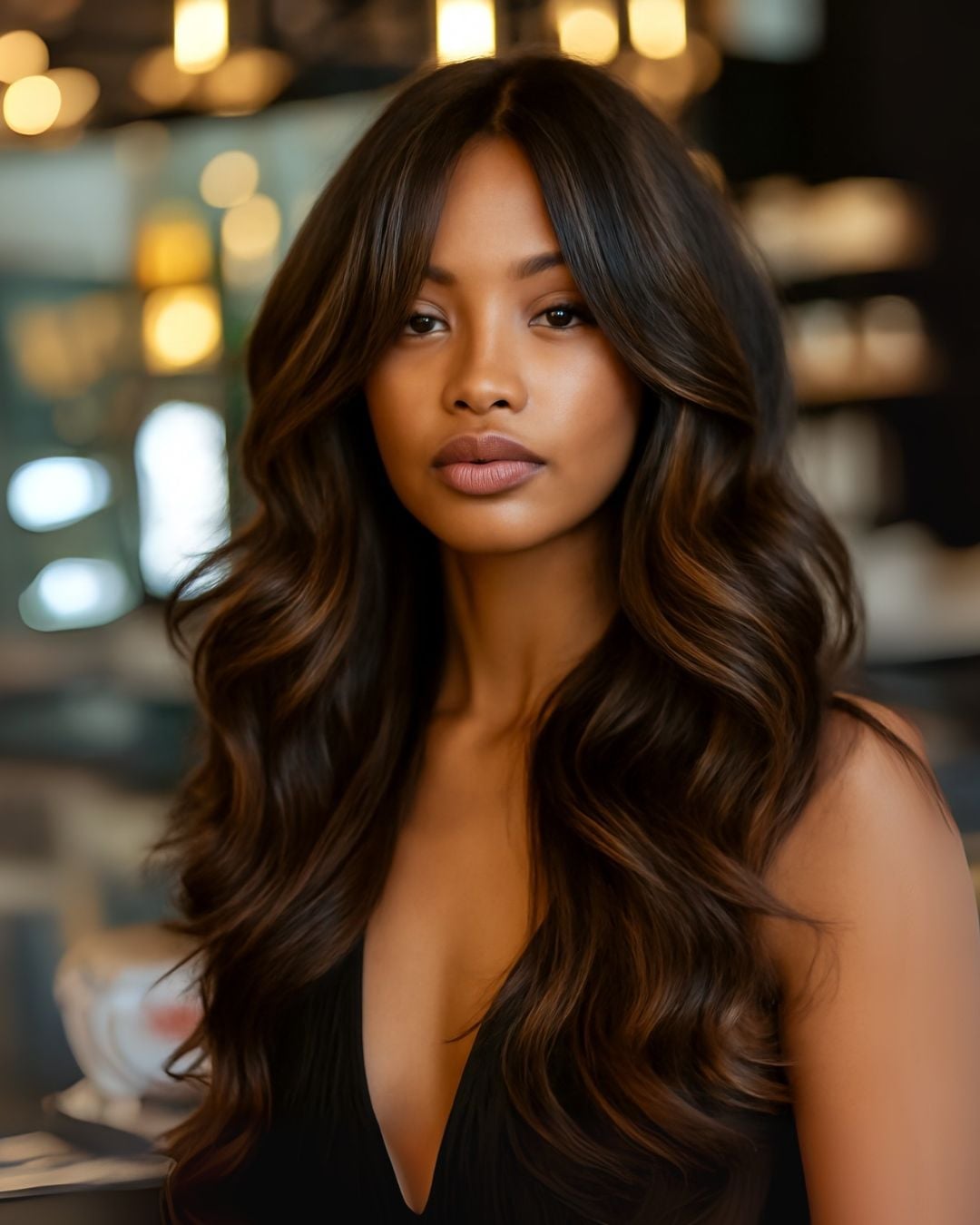 Mid-Back Loose Waves With Caramel Highlights Mid-Back Loose Waves With Caramel Highlights — Classy Wavy Hair Hairstyles