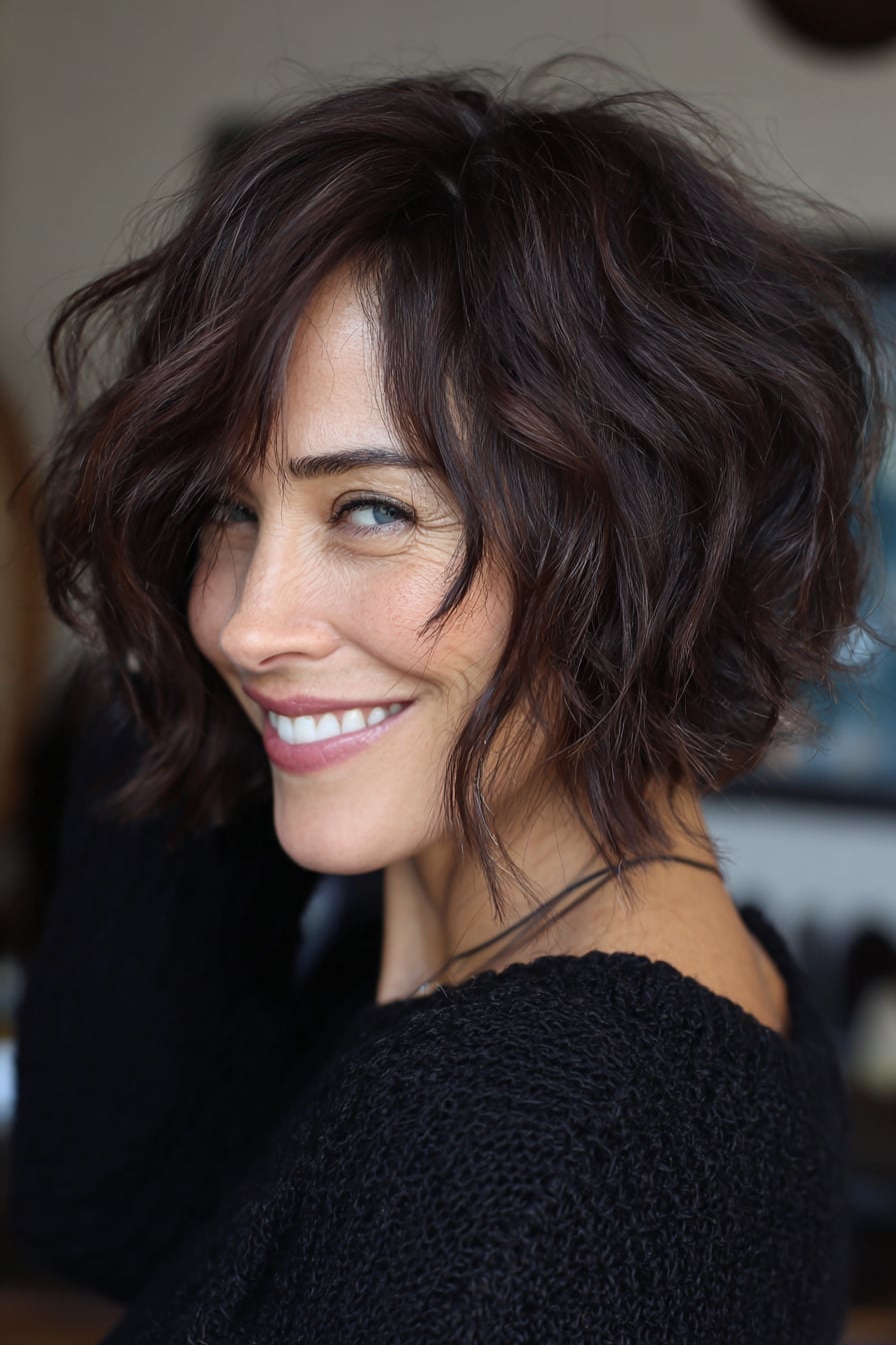 Short Layered Bob With Side-Swept Bangs Short Layered Bob With Side-Swept Bangs — Classy Wavy Haircuts