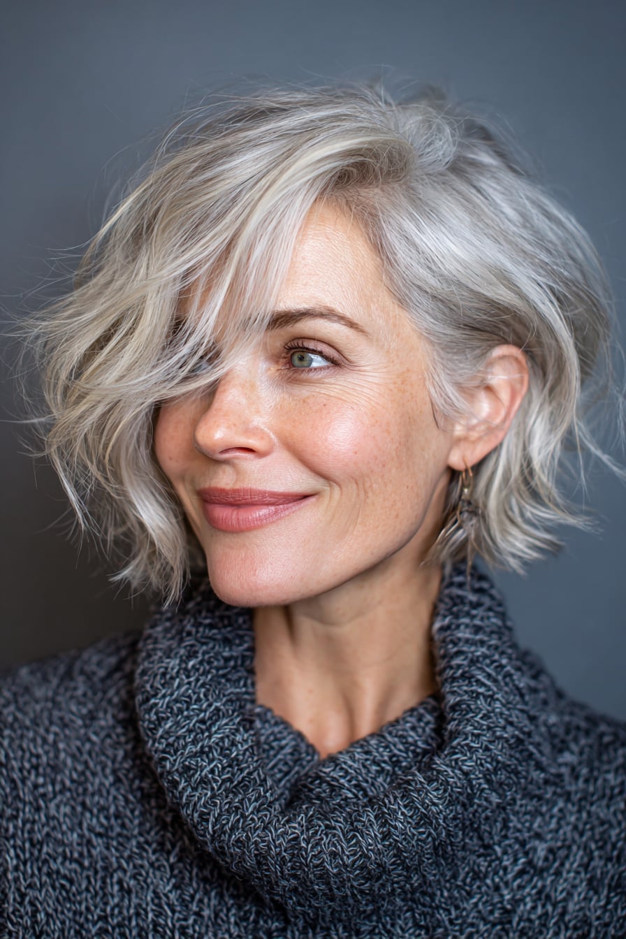 Ash Blonde Layered Bob With Curtain Bangs Ash Blonde Layered Bob With Curtain Bangs — Classy Wavy Haircuts