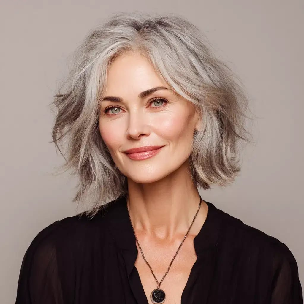 Gray Collarbone Cut With Soft Blowout Waves Gray Collarbone Cut With Soft Blowout Waves — Classy Wavy Haircuts