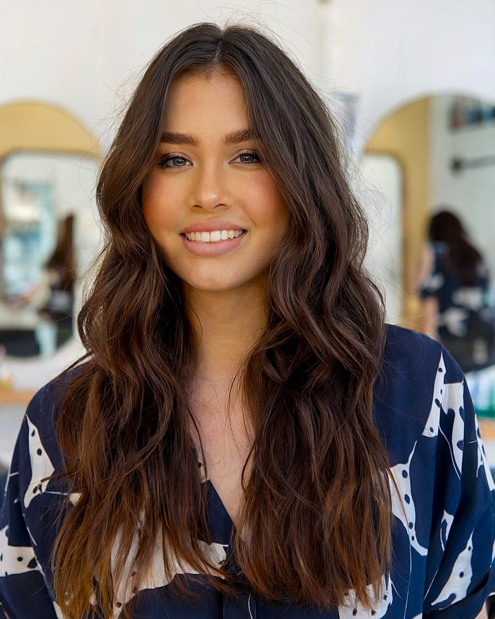 Long Dark Brown Wavy Blowout Long Dark Brown Wavy Blowout — Classy Wavy Haircuts