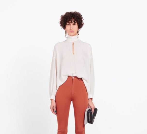 High-Neck Blouse With Fitted Trousers High-Neck Blouse With Fitted Trousers — Classy White Blouse Outfit