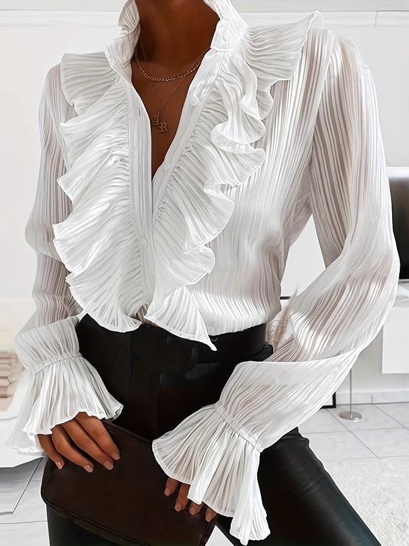 Sheer Ruffled Blouse For Evening Sheer Ruffled Blouse For Evening — Classy White Blouse Outfit