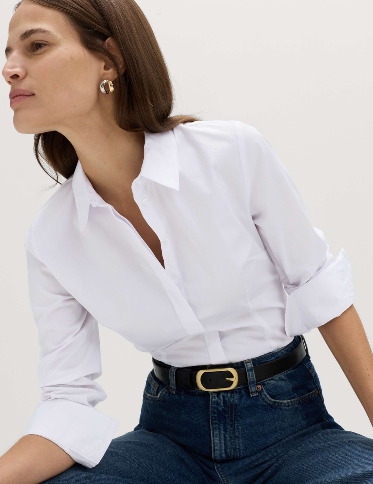 Fitted Shirt With Rolled Cuffs Fitted Shirt With Rolled Cuffs — Classy White Blouse Outfit