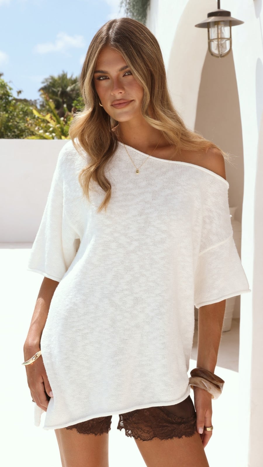 Textured Knit Off-the-Shoulder Top Textured Knit Off-the-Shoulder Top — Classy White Top Outfits