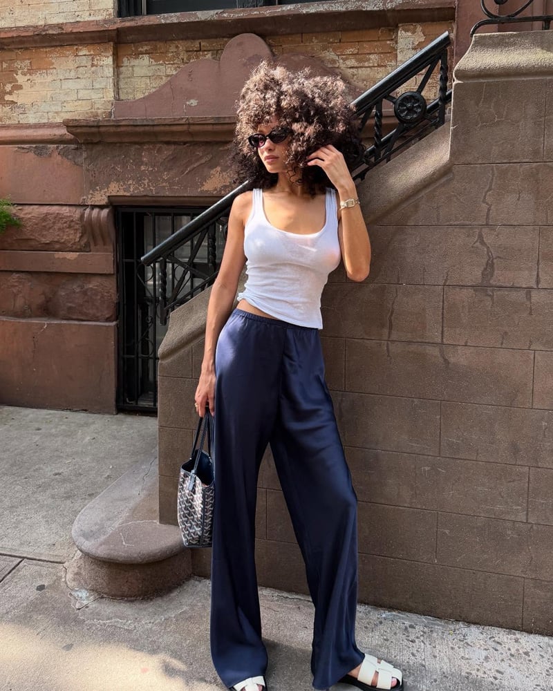 Ribbed Knit Tank With Linen Trousers Ribbed Knit Tank With Linen Trousers — Classy White Top Outfits