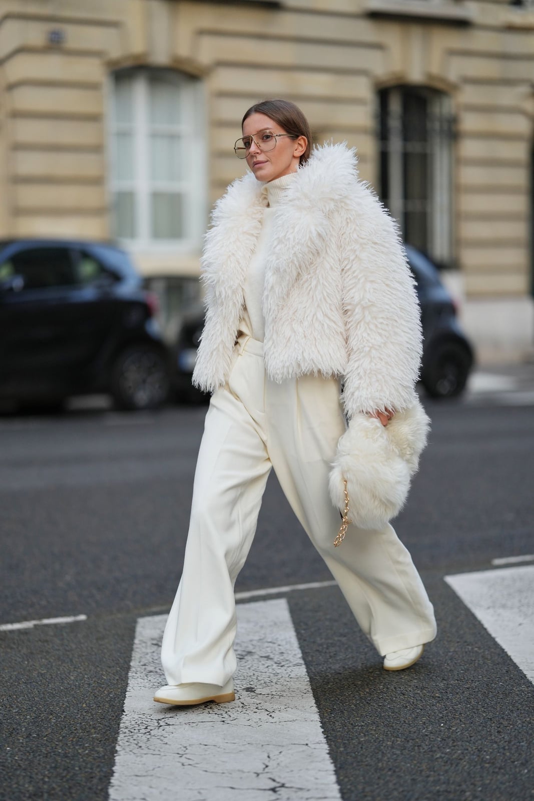 White Turtleneck With Faux Fur Jacket White Turtleneck With Faux Fur Jacket — Classy White Top Outfits