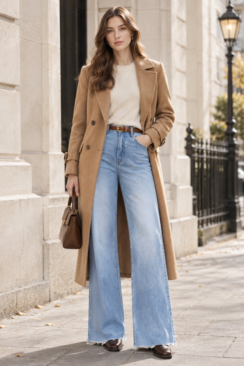 Trench Coat and Sweater Elevate Wide Leg Jeans Trench Coat and Sweater Elevate Wide Leg Jeans — Classy Wide Leg Jeans Outfits