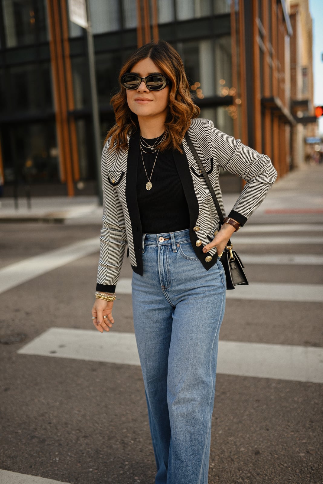 Patterned Jacket Adds Flair to Wide Leg Denim Patterned Jacket Adds Flair to Wide Leg Denim — Classy Wide Leg Jeans Outfits