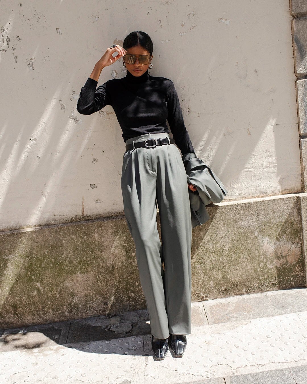 Black Turtleneck and Sage Green Wide Leg Pants — Classy Wide Leg Pants Outfits