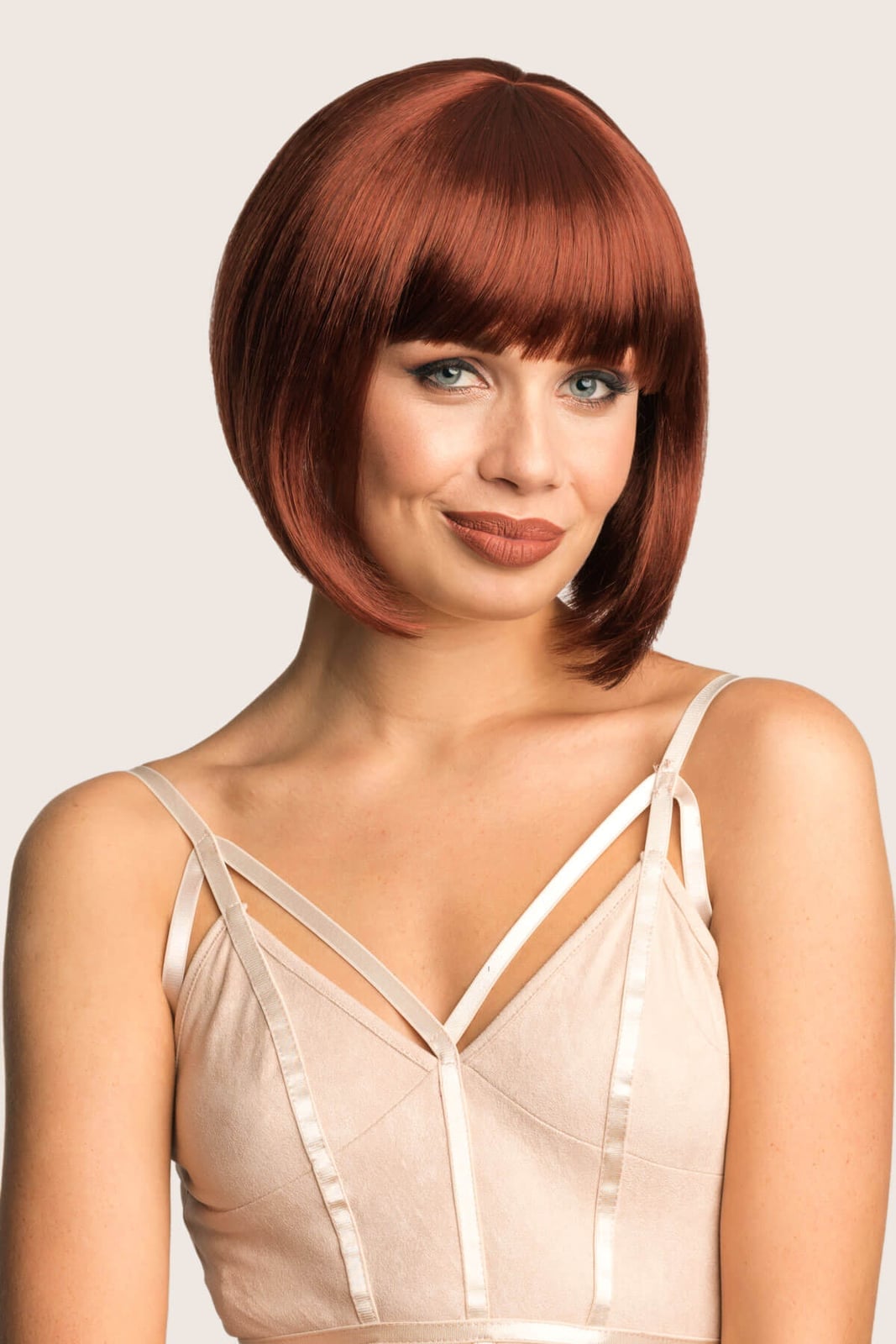 Inverted Bob Ginger Copper Red Blunt Bangs Inverted Bob Ginger Copper Red Blunt Bangs — Classy Wig Hair