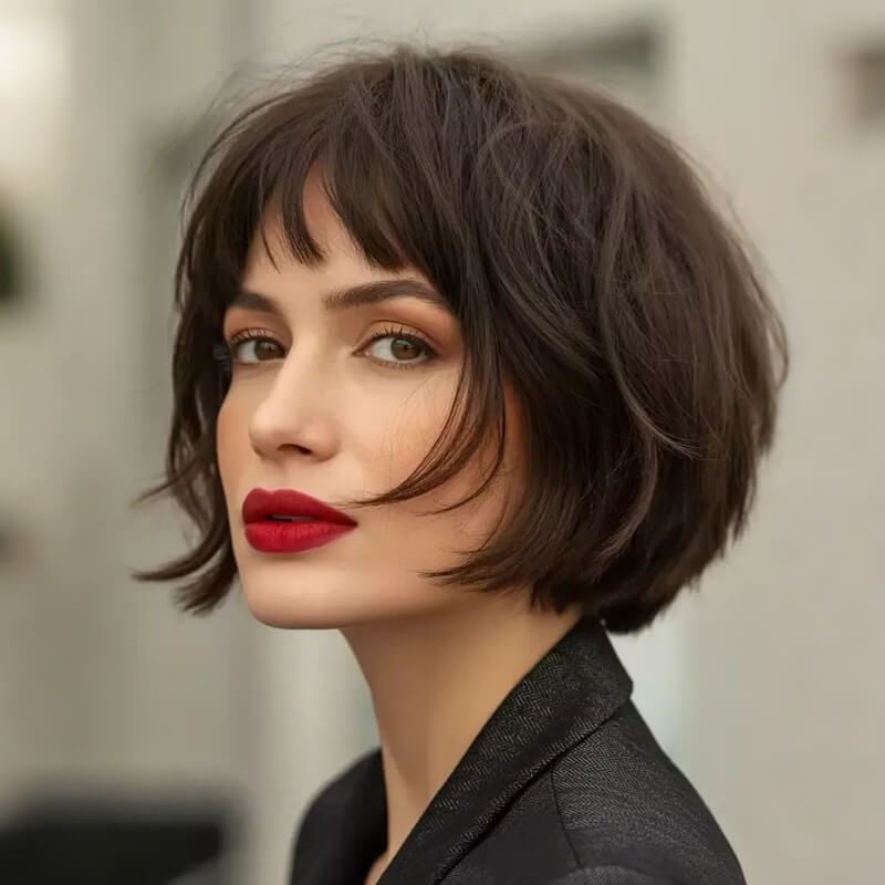 Chin Length Bob With Wispy Bangs Chin Length Bob With Wispy Bangs — Classy Wig Hair