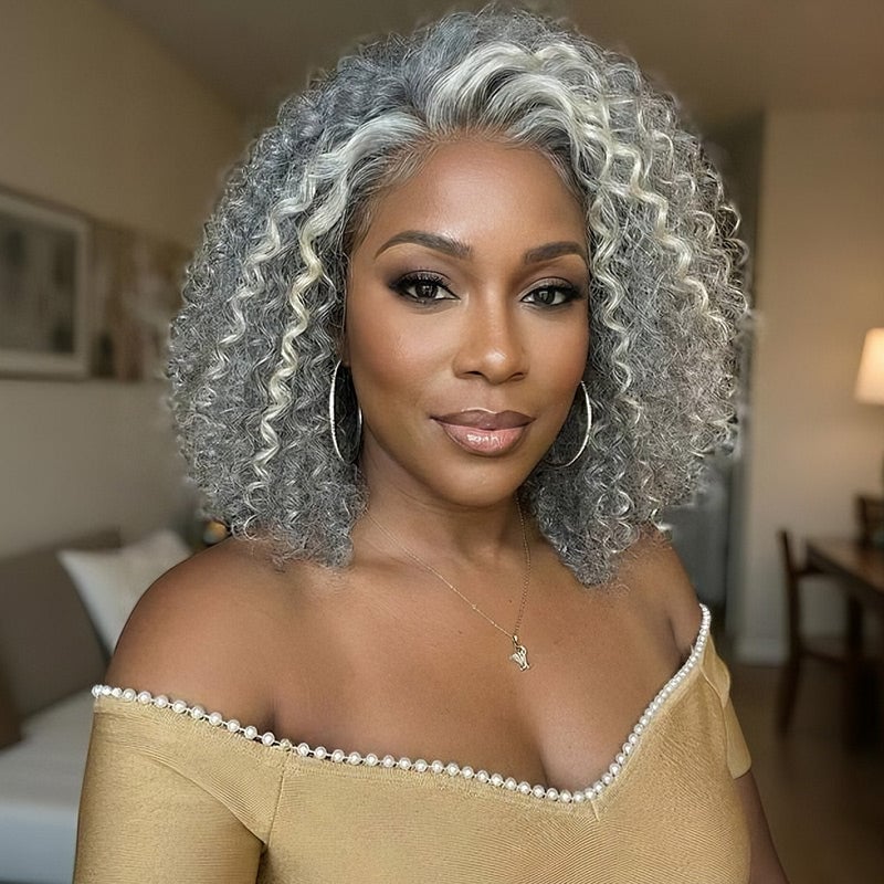 Collarbone Curly Bob Salt Pepper, Middle Collarbone Curly Bob Salt Pepper, Middle — Classy Wig Hair