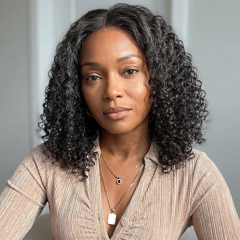 Collarbone Bob Tight Curls Salt Pepper Collarbone Bob Tight Curls Salt Pepper — Classy Wig Hair