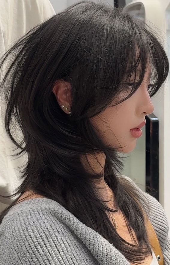 Black Wolf Cut With Subtle Red Undertones — Classy Wolf Cut Hair